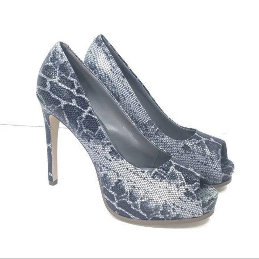 Kelsi Dagger Lainey Natural Snake Print Peep Toe Stiletto Platform Pumps Sz 9.5